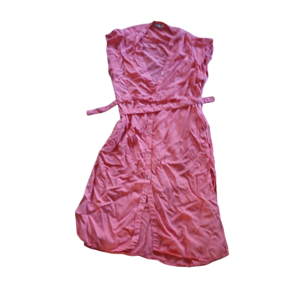 Zara Pink Button-Front Belted Midi Dress